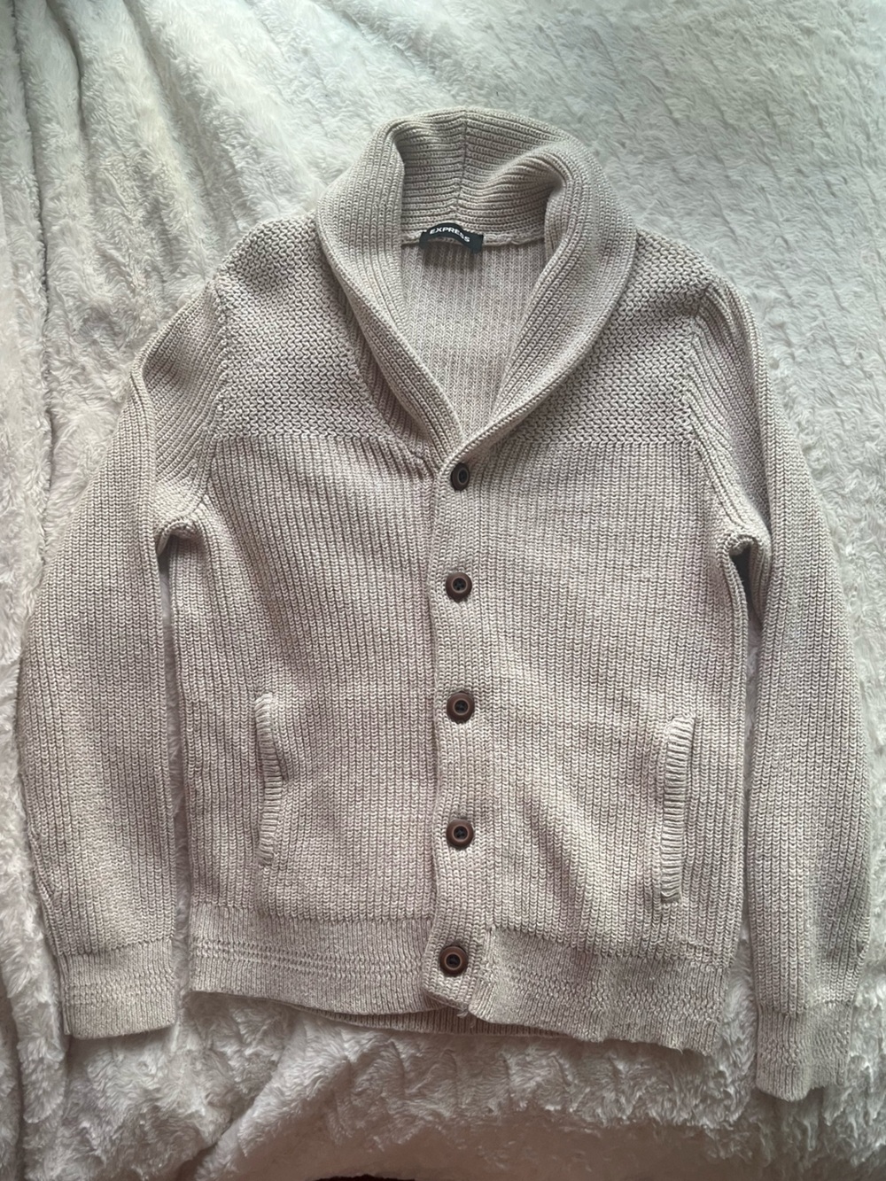 Express Men's Shawl Collar Button-Up Cardigan - Light Taupe